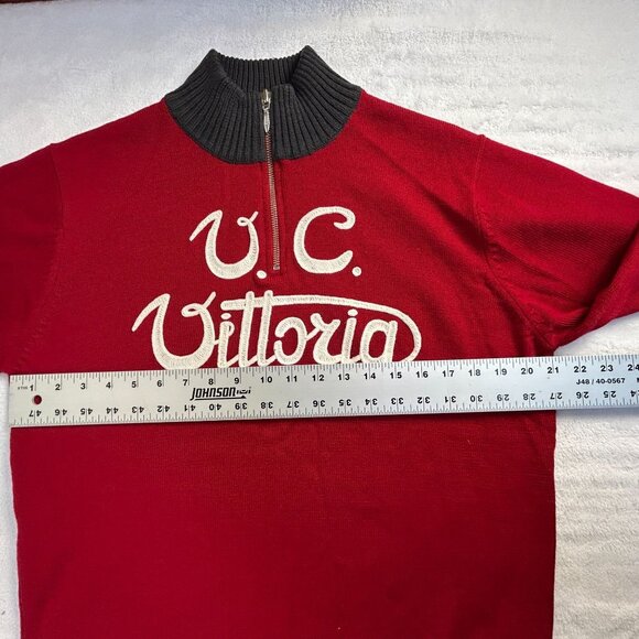 Woolistic Fine Merino Sportswear U.C. Vittoria Red 1/4 Zip Sweater Medium Unisex - Picture 6 of 7